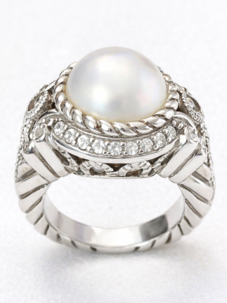 Judith Ripka 925 Large Pearl Statement Ring 120$